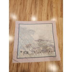 Vintage Jim Thompson 100% Silk Scarf - African Wildlife Print, 34"x34"‎ Pink